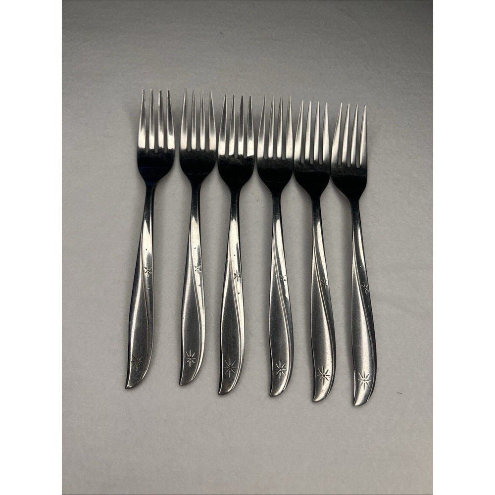 Vtg Oneida Stainless Twin Star Atomic Dinner forks (6) Forks